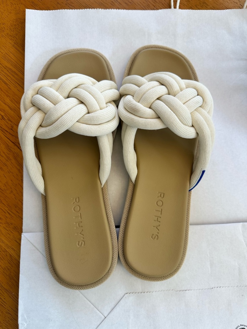Rothy's Cream Knotted Strap Slide Sandals